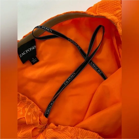 Zac Posen Dress Mini Floral Embroidered One-Shoulder Apricot Dress Size 4 - Picture 11 of 16